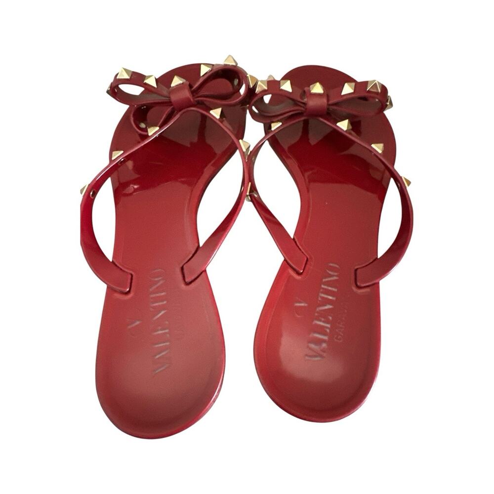 Valentino Garavani Rockstud Bow Jelly Thong Sandals Red Slip-On Women’s 37 - Picture 7 of 11